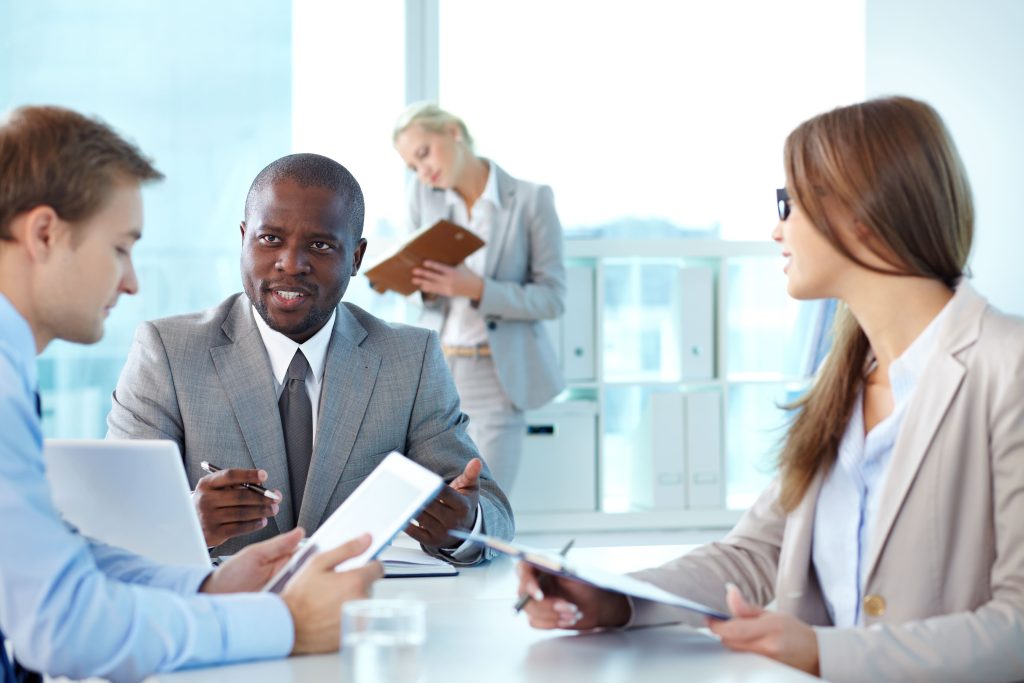 Coworkers discussing meeting (1)